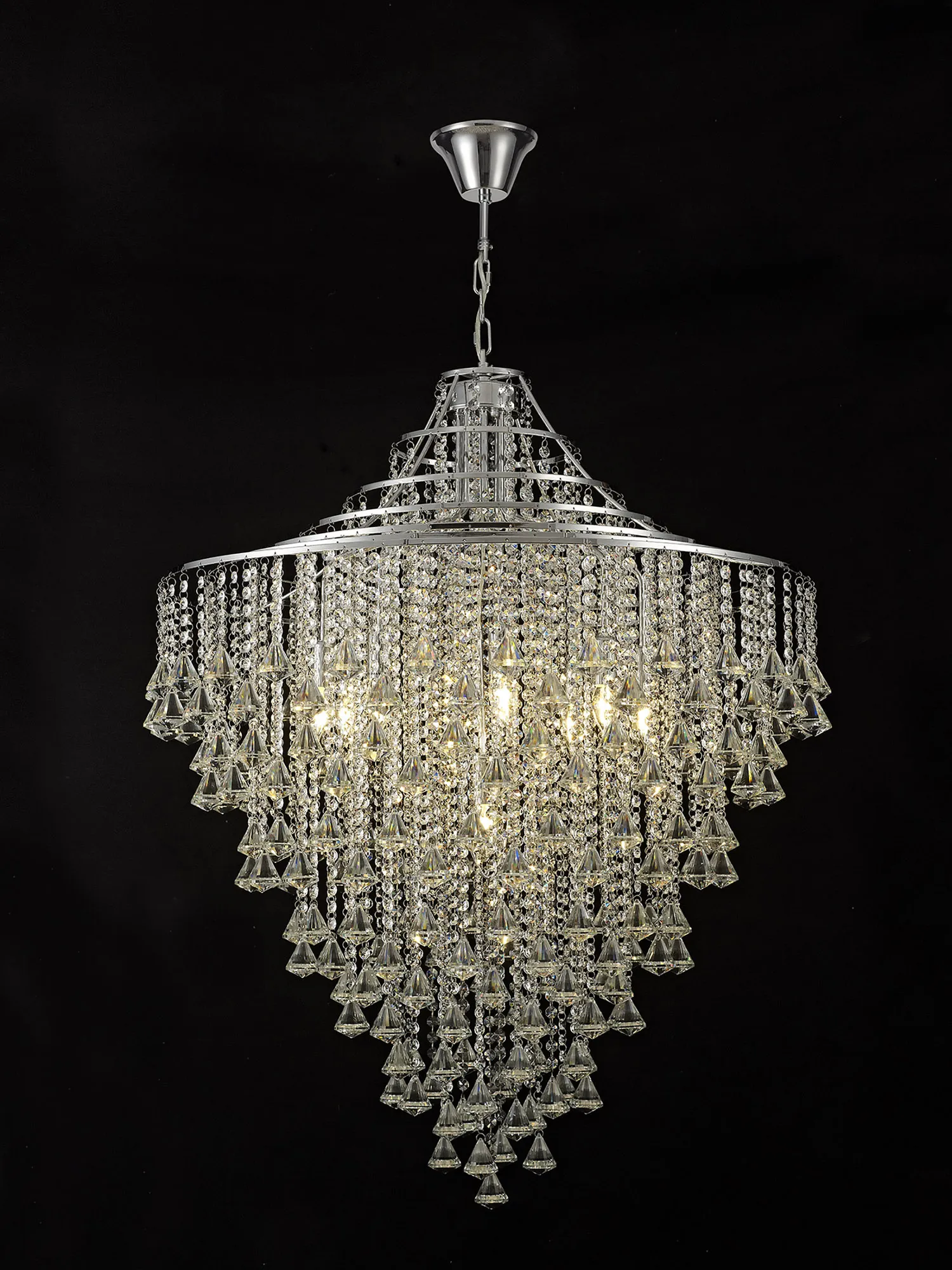 Inina Polished Chrome Crystal Ceiling Lights Diyas Statement Crystal Fittings